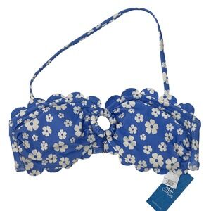 NWT Cupshe Blue White Dainty Flowers Bikini Swimsuit Top Halter Strapless Medium